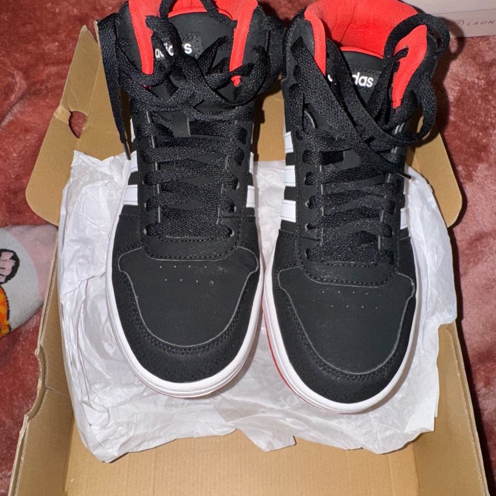 Adidas Black and Red High-Top Sneakers